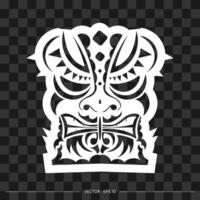 Polynesia mask from patterns. The contour of the face or mask of a warrior. Polynesian, Hawaiian or Maori patterns. Template for print, t-shirt or tattoo. Vector