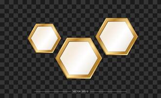 Golden hexagon frames on a black background vector