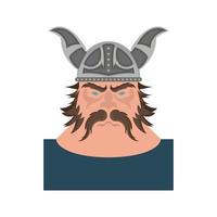 Cartoon cute face viking in doodle style vector illustration. Viking in long helmet with horns isolated on white background.