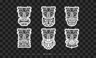 Polynesia Mask Pattern Set. The contour of the face or mask of a warrior. Polynesian, Hawaiian or Maori patterns. Template for print, t-shirt or tattoo. Vector illustration.