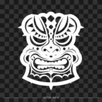 Totem in the shape of a face made of patterns. The contour of the face or mask of a warrior. For T-shirts and prints. Vector illustration.