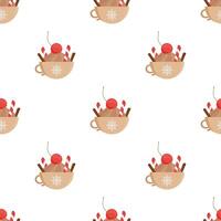 Seamless pattern with a cup of hot drink. Good for backgrounds, books, wrapping paper, and gifts. Vector illustration, flat style.