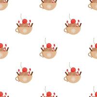 Seamless pattern with a cup of hot drink. Good for backgrounds, books, wrapping paper, and gifts. Vector illustration, flat style.