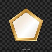 Mirror in the shape of a pentagon with a gold frame. Realistic style. Vector illustration.