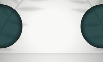 White studio with green circular holes in the wall. Studio background space with leaf shadows. Vector. Realistic style. vector