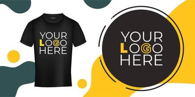 Template for design and presentation of a logo or print on a black t-shirt. Your logo on the T-shirt banner. Vector illustration.