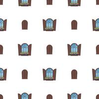A seamless pattern with a window and a flower pot vector