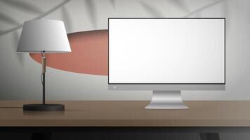 A computer screen with a lamp on a desk vector