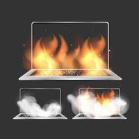 The laptop is on fire. Element for the design of advertising posters and banners on the theme of mobile equipment repair. Vector. vector