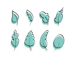 A set of stylish hand-drawn leaves with an offset outline. Elements for the design of postcards, books, menus or advertising. Isolated. Vector