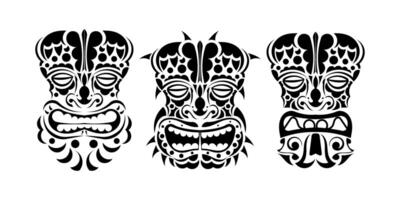 Set of masks in the ornament style. Polynesian, Maori or Hawaiian tribal patterns. Good for tattoos and t-shirts. Vector