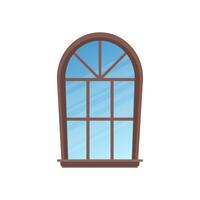 Wooden semicircular window. Window in a flat style. Isolated. Vector