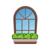 ventana de arco semicircular con flores de estilo italiano. ilustración vectorial vector