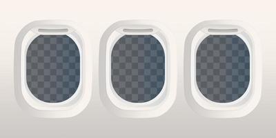 Realistic rectangular portholes with transparent glass. Airplane and space shuttle window. Vector illustration