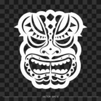 Polynesia mask from patterns. The contour of the face or mask of a warrior. Polynesian, Hawaiian or Maori patterns. Template for print, t-shirt or tattoo. Vector illustration.