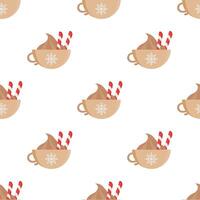 Seamless pattern with a cup of hot drink. Good for backgrounds, wrapping paper, and gifts. Vector illustration, flat style.