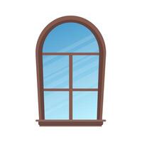 Wooden semicircular window. Window in a flat style. Isolated. Vector illustration.