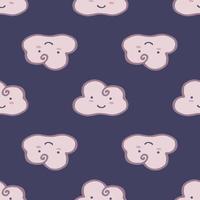 Cloud in nigth sky seamless pattern. Hand drawn character sleeping cloudy wallpaper. vector