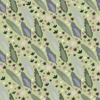 Fall seamless pattern with grey and green foliage elements. Little daisy flowers on green light background. vector