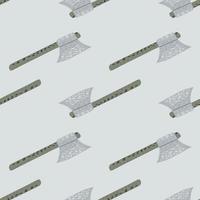 Seamless minimalistic pattern with viking hatchet stylized ornament. Grey background. Ancient armor backdrop. vector
