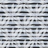 Monochrome line art bud daisy seamless pattern on stripe background. Modern floral wallpaper. vector