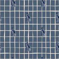 Creative seamless insect pattern with night moth ornament. Pale navy blue backgroud with white check. vector