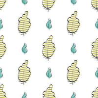 Seamless pattern with leaves. Drawn by hand. Good for menus, textiles wrapping paper and postcards. Flat style. Vector template.