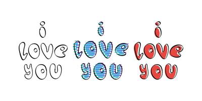 SET Lettering I love you on a white background. Red handwritten font in doodle style. For T-shirts and postcards. Vector. vector