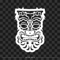 Totem in the shape of a face made of patterns. The contour of the face or mask of a warrior. Polynesian, Hawaiian or Maori patterns. For T-shirts, prints and tattoos. Vector illustration.