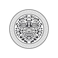 Round Tattoo in Hawaiian or Polynesian style. Mask of the gods. Traditional tribal ornament. Handmade. Vector illustration.