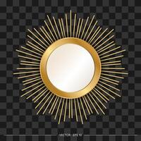 Golden mirror with rays on a black background vector