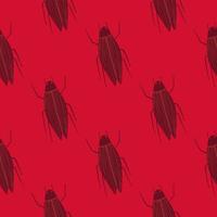 patrón sin costuras con siluetas de garabatos de insectos. adorno de bichos de color rojo y granate. telón de fondo de la vida silvestre de la naturaleza. vector