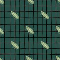 Simple green insect shapes seamless doodle pattern. Creative animal print with dark green chequered background. vector