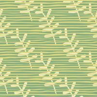 Botanic floral branches seamless pattern. Yellow elements on pastel background with green lines. Naive design. vector