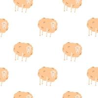 Seamless isolated print with orange pastel sheep silhouettes. White background. Farm animals backdrop. vector