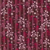 Burgundy tones seamless pattern with forest theme. Pink and red branches and flowers silhouettes on stripped background. vector