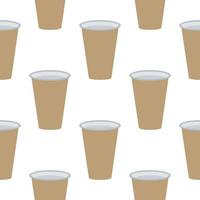 Plastic cup seamless pattern on white background. Simple geometic coffee mug backdrop in flat design. vector