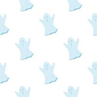 Halloween seamless pattern with simple ghosts silhouettes. Light spooky ornament on white background. vector