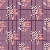 Seamless floral pattern with branches. Forest bouquet on purple lines background. vector