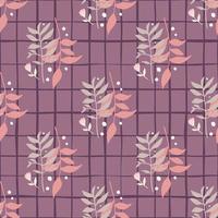 Seamless floral pattern with branches. Forest bouquet on purple lines background. vector