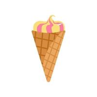 Ice cream in waffle cones in flat style isolated on white background. vector