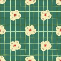 Scrapbook seamless pattern with light scandinavian flowers elements. Green chequered background. Cute print. vector