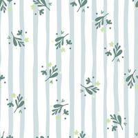 Small flowers and leaf seamless pattern on stripe background. Floral endless wallpaper. vector