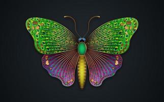 textura de pavo real colorida de mariposa decorativa de lujo dorado, ilustración de plantilla de logotipo de joya. diseño vectorial para moda, carteles y estampados de tarjetas, empresa, joyería, aislado en fondo negro vector