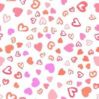 Simple chaotic red hearts seamless pattern on white background. vector