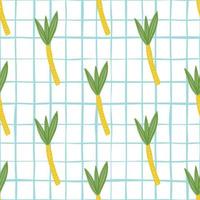 Doodle tropical palm tree seamless pattern on stripes background. Geometric coconut palm tree vector