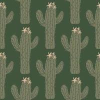 Cacti wallpaper on dark background. Cactus seamless pattern in doodle style. vector