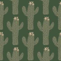 Cacti wallpaper on dark background. Cactus seamless pattern in doodle style. vector