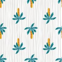 Hawaiian style seamless pattern with bright blue abstract palms tree silhouettes. Striped grey background. vector
