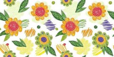 Cute doodle flowers seamless pattern on white background. Creative decorative botanical texture. vector